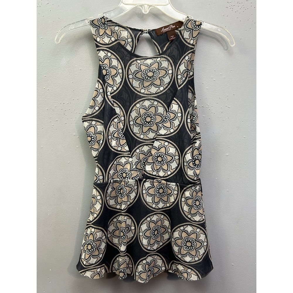 Sweet Pea Top Womens Medium Multi Medallion Mesh Peplum Keyhole
